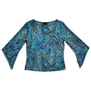 Vintage 90’s Blue Paisley Print 3/4 Sleeves Blouse